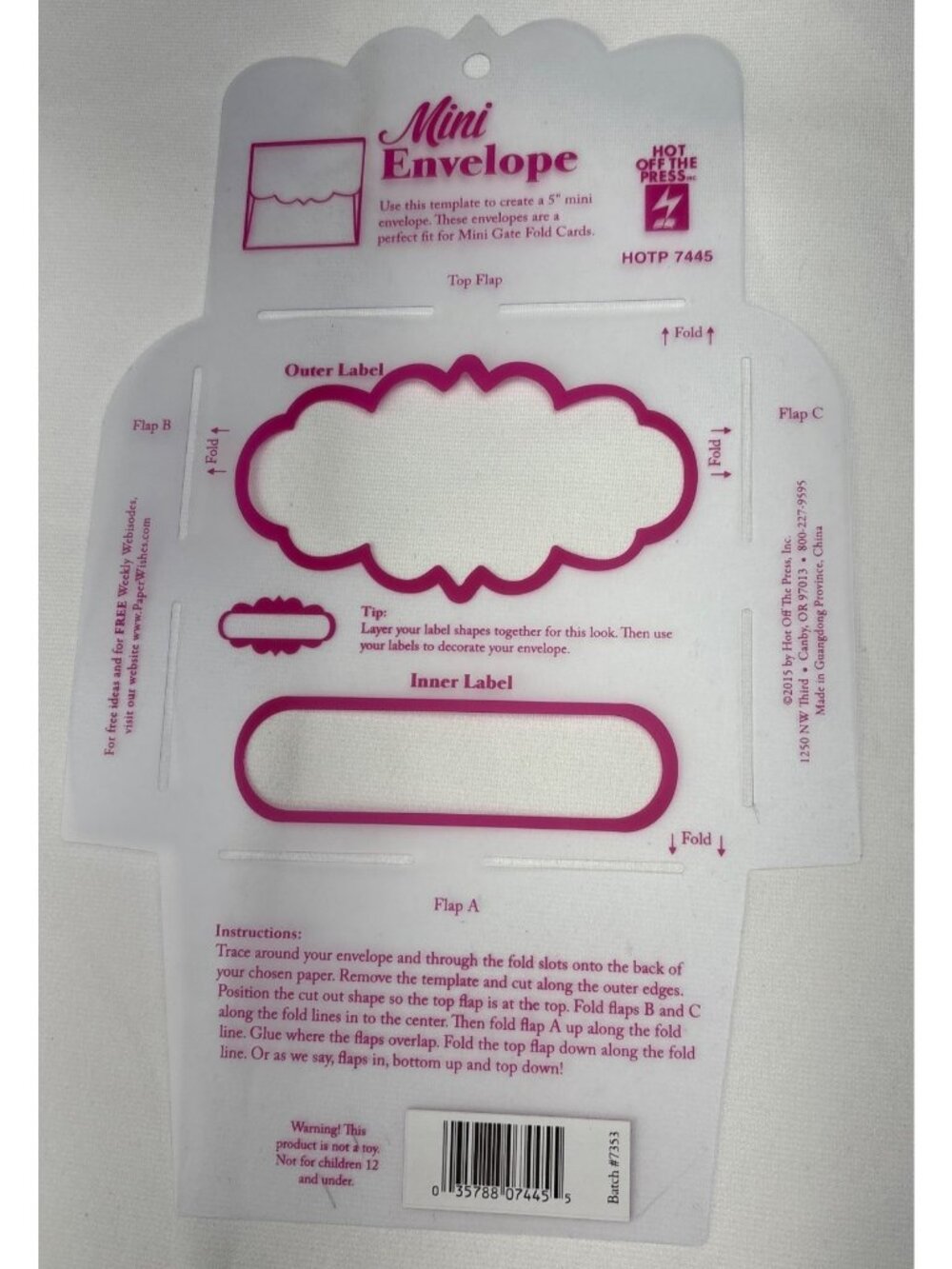 Mini Envelope Template For 5" Designs Hot Off The Press HOTP 7445